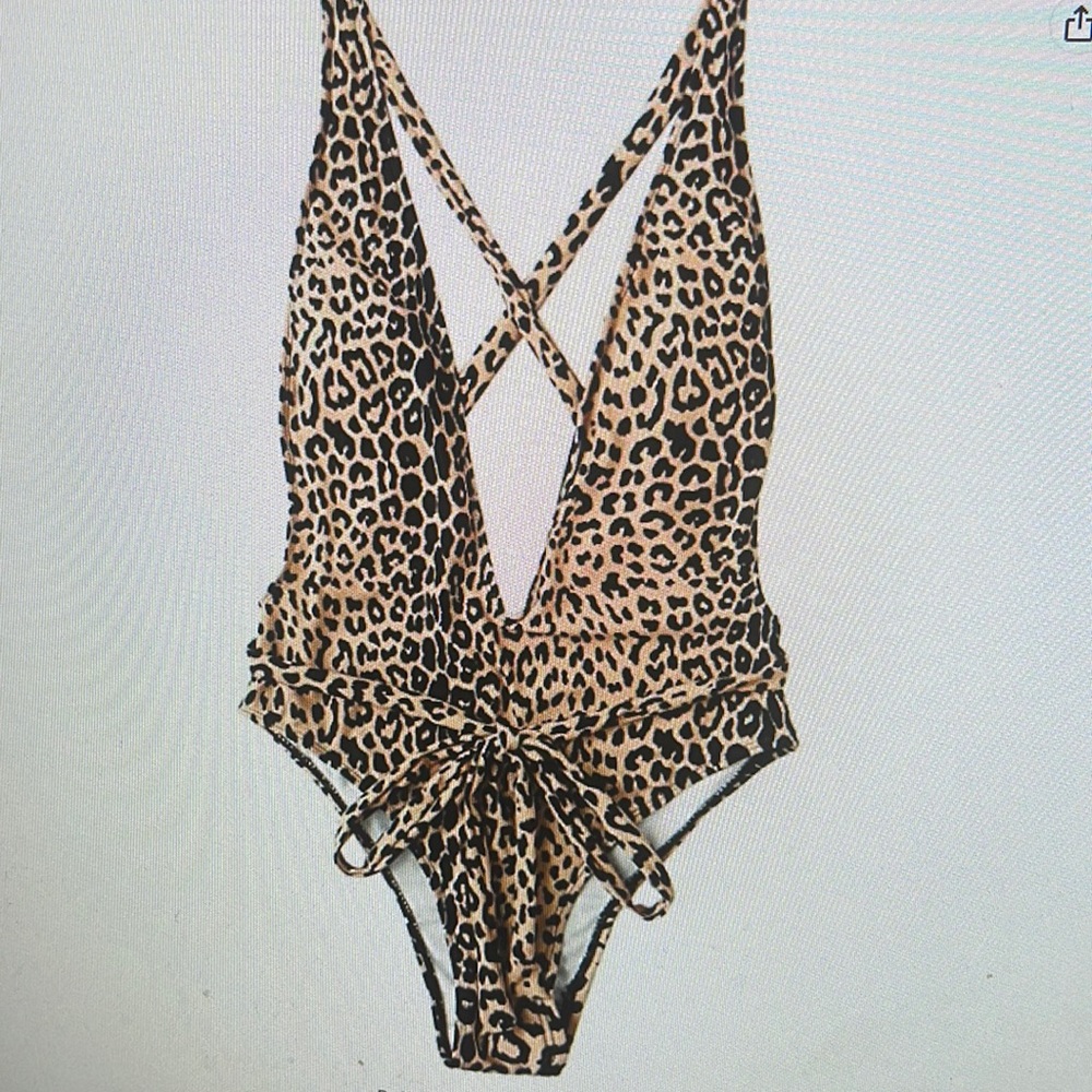 Cross Tie Leopard One Piece Swimwear